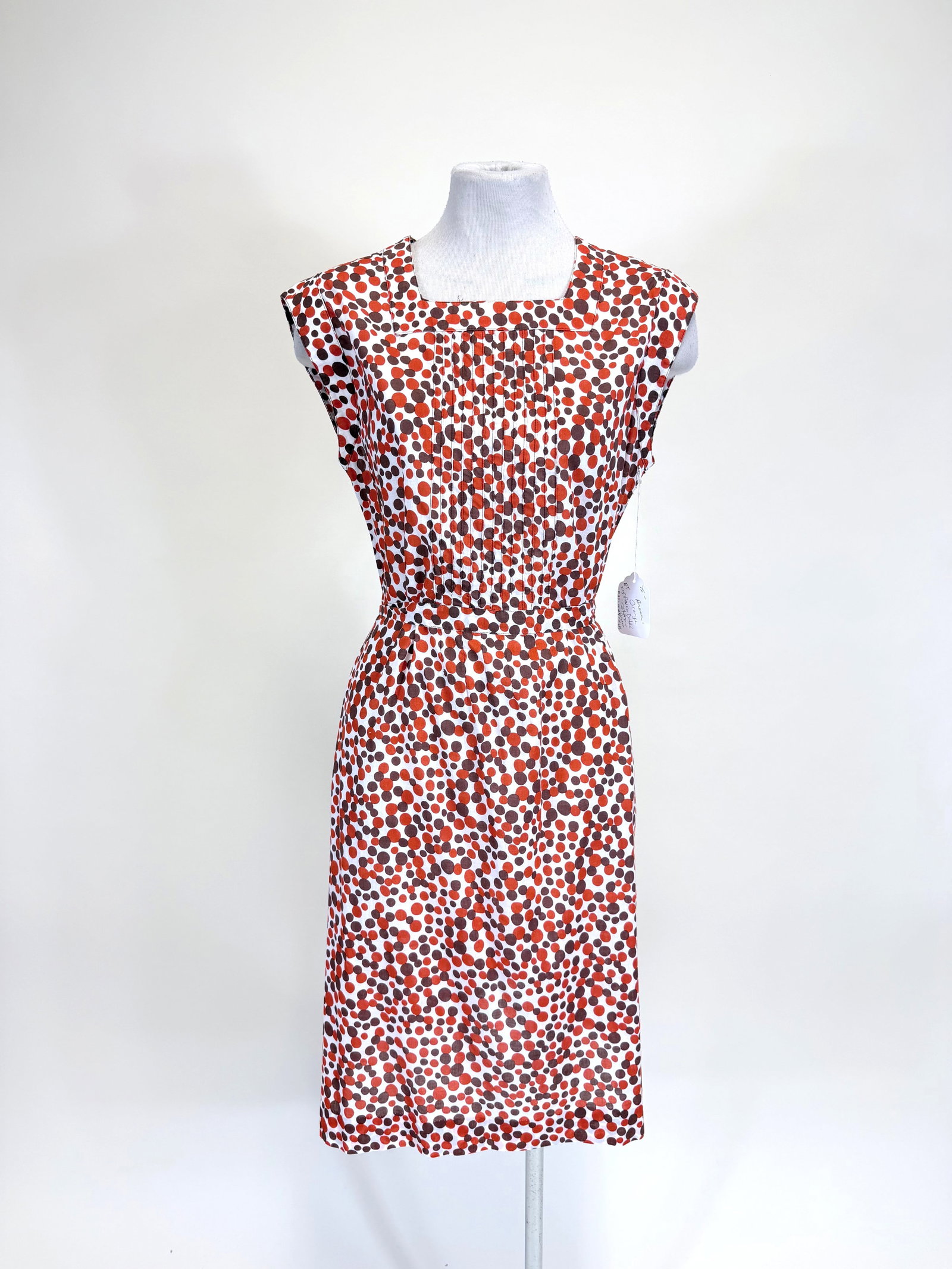 ABSTRACT POLKA DOT PRINTED COTTON DAY DRESS, c. 1960 (1 of 8)