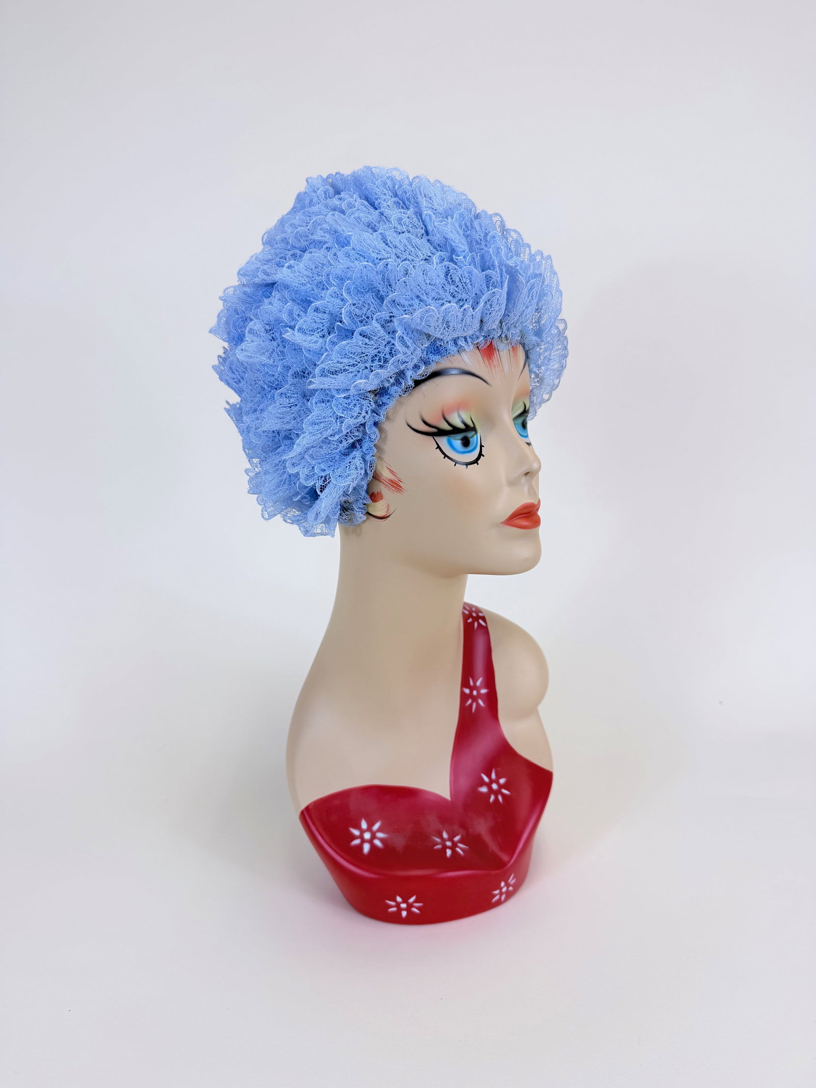 LACE SWIM CAP, 1950s: Residue wear lace attaches, see photos