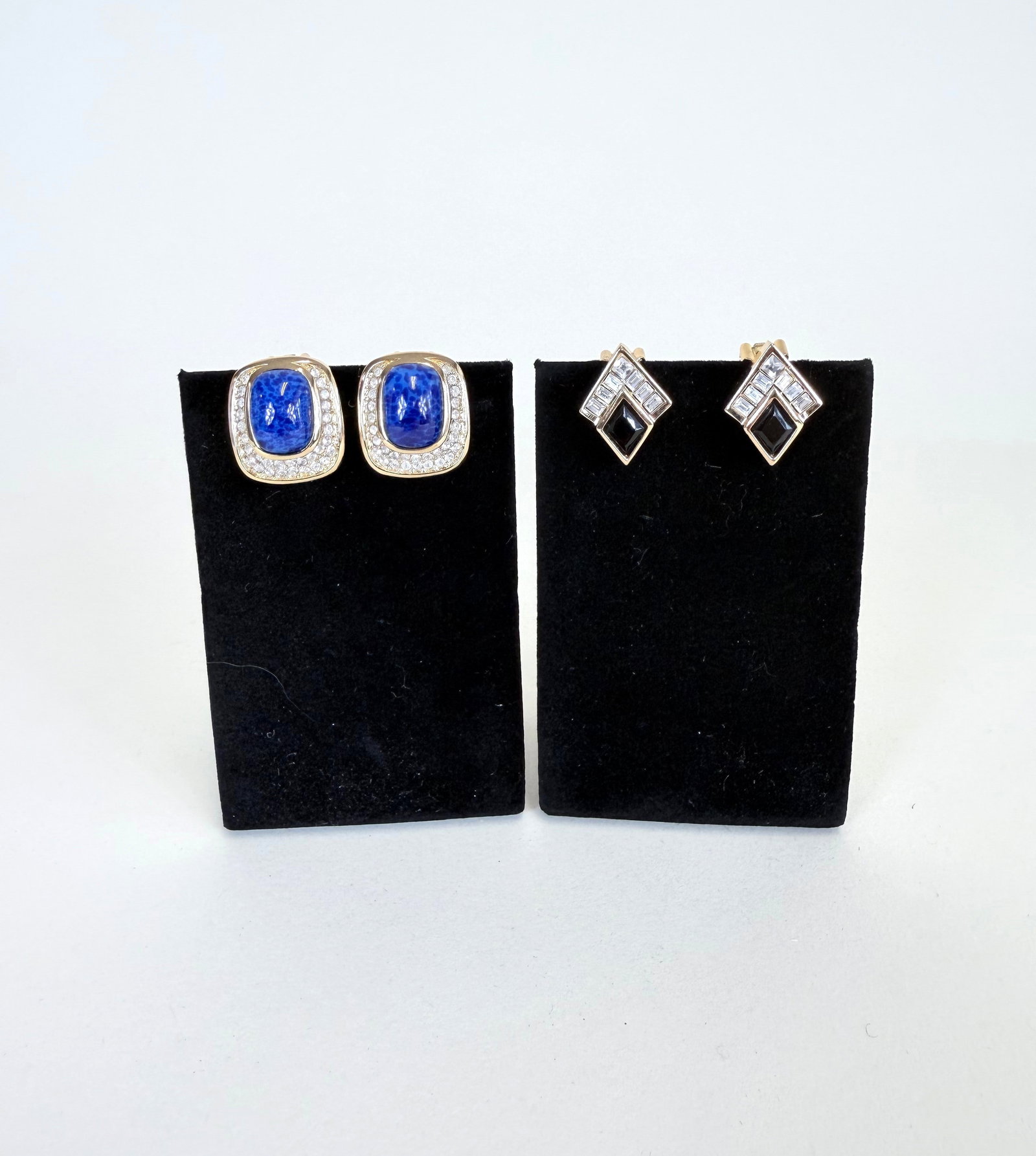 TWO PAIR DIOR EARCLIPS: Square clips in great condition, triangular pair w/ light wear, see photos