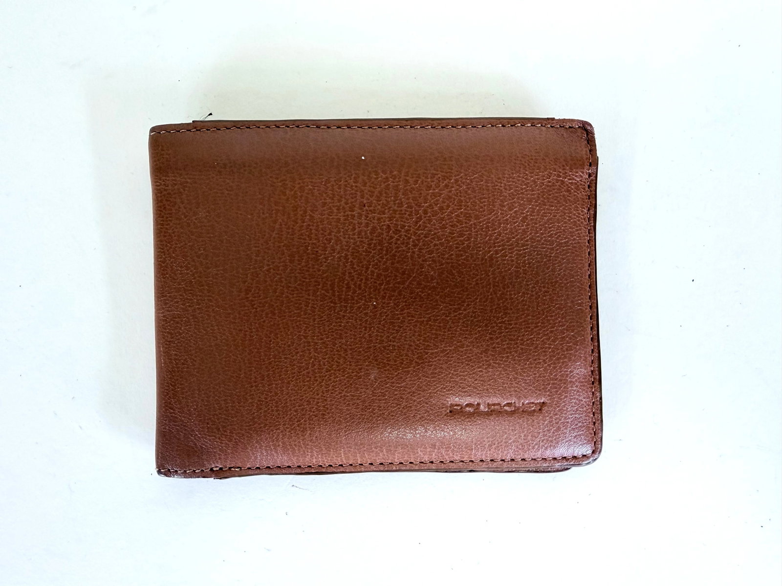 POURCHET BROWN LEATHER WALLET: Light wear, good condition, see photos