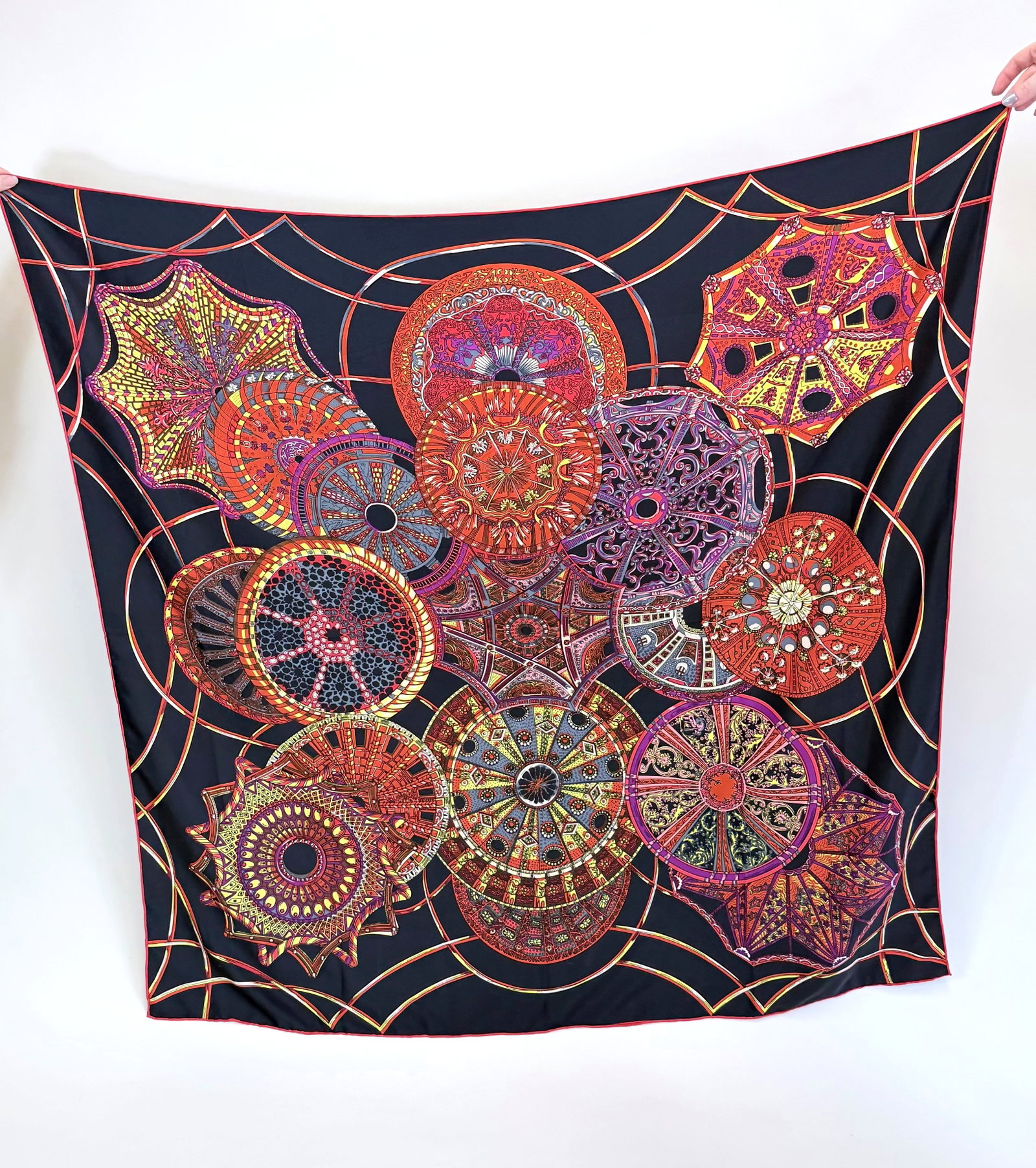IMITATION LES DOMES CELESTES HERMES SILK SCARF: Likely inauthentic Hermes silk scarf, 90 cm x 90 cm