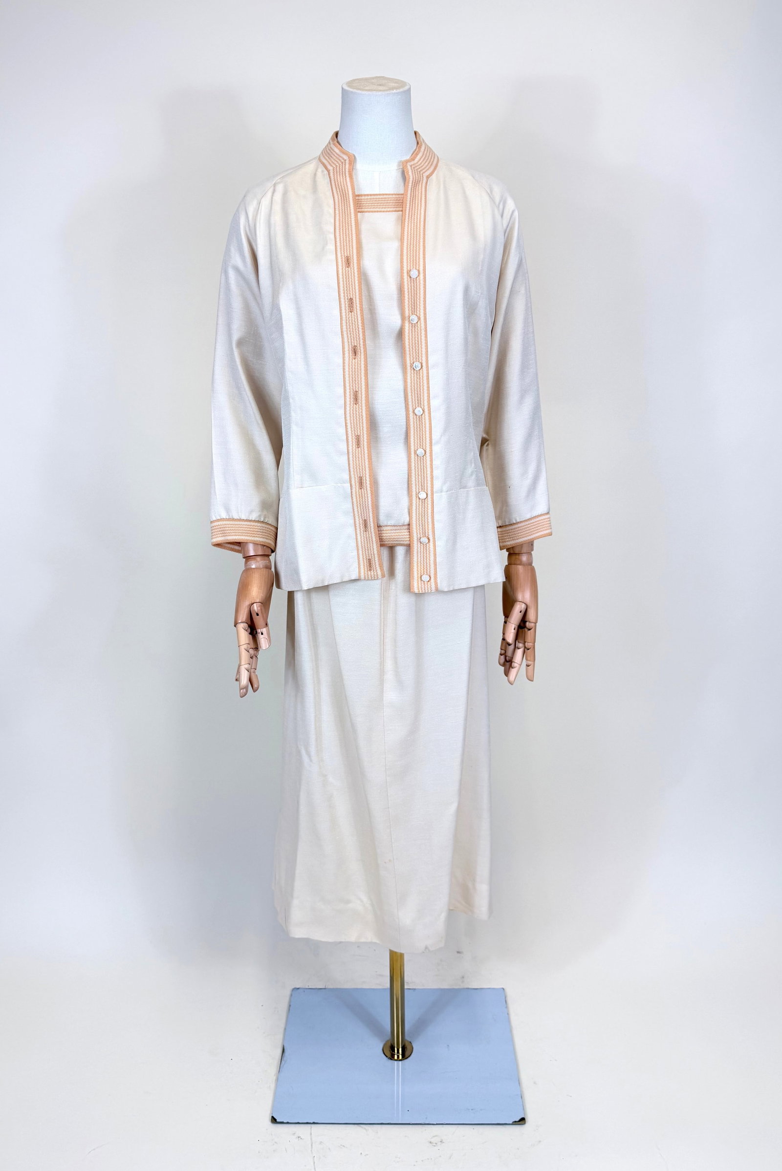 THREE PIECE SHANTUNG & KNIT ENSEMBLE, 1960s (1 of 8)