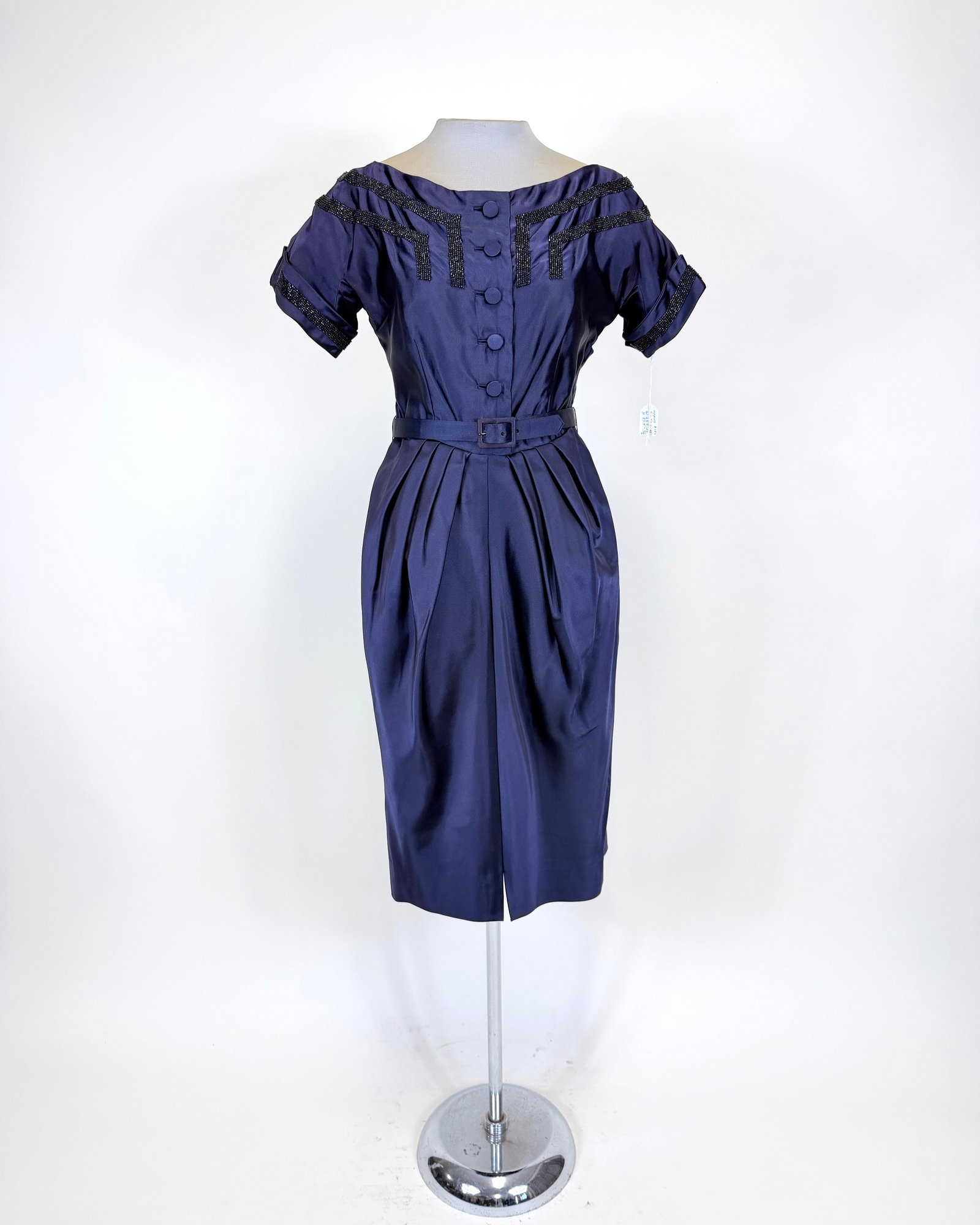 MIDNIGHT AUBERGINE SILK SATIN PARTY DRESS, 1950s (1 of 7)