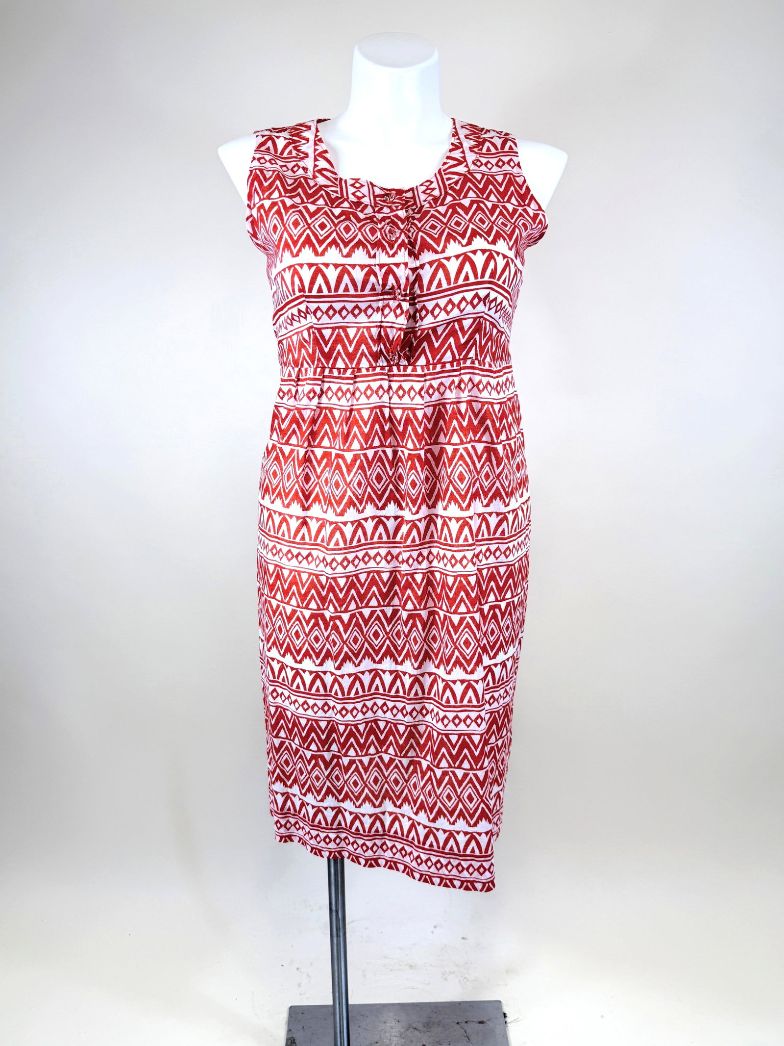 WHITE & ORANGE GEOMETRIC STRIPE PRINTED COTTON SUMMER DRESS, 1980s-1990s (1 of 7)