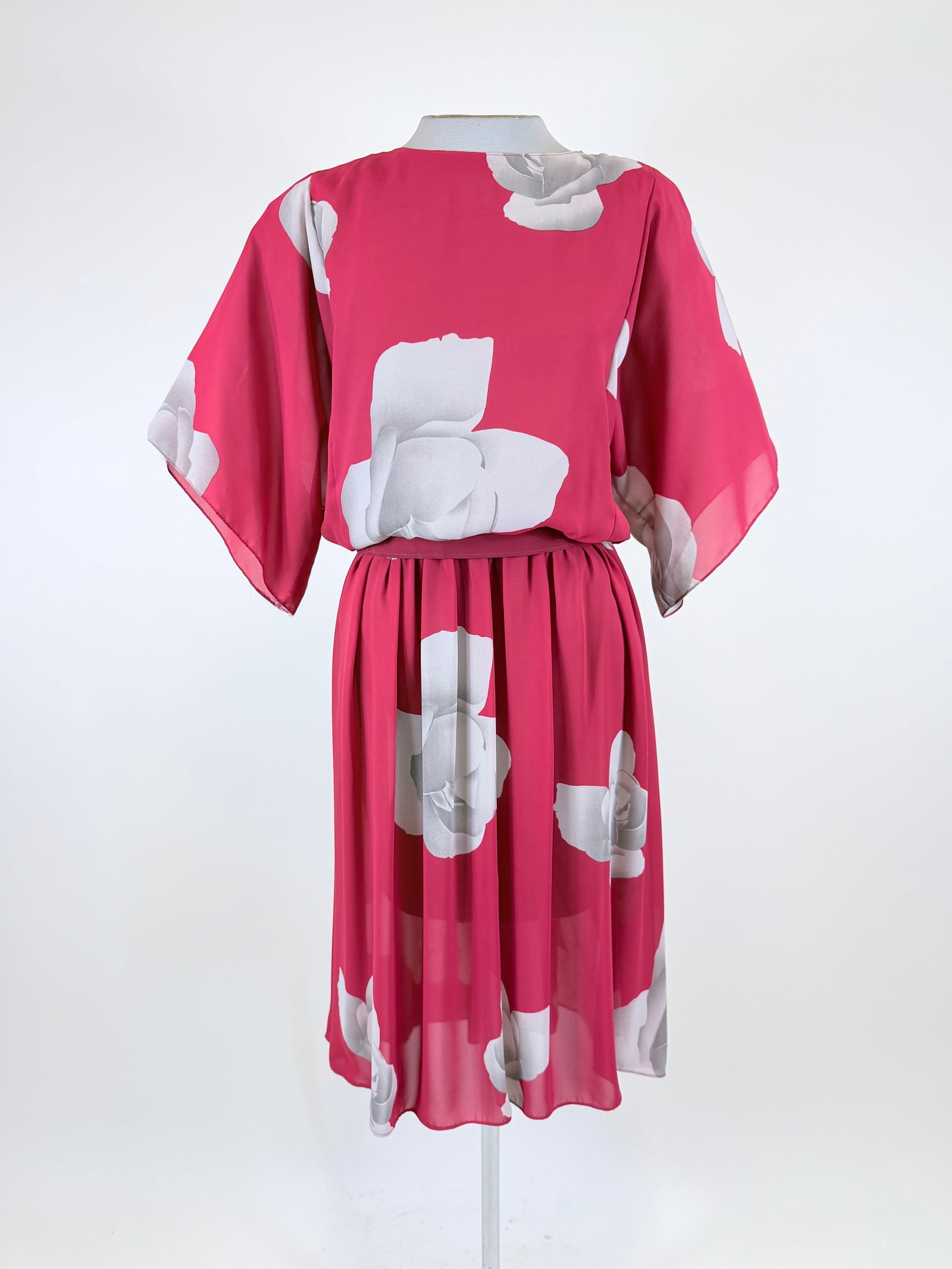 REVERSE DYED & PRINTED ROSE MOTIF PARTY DRESS, 1980s (1 of 8)