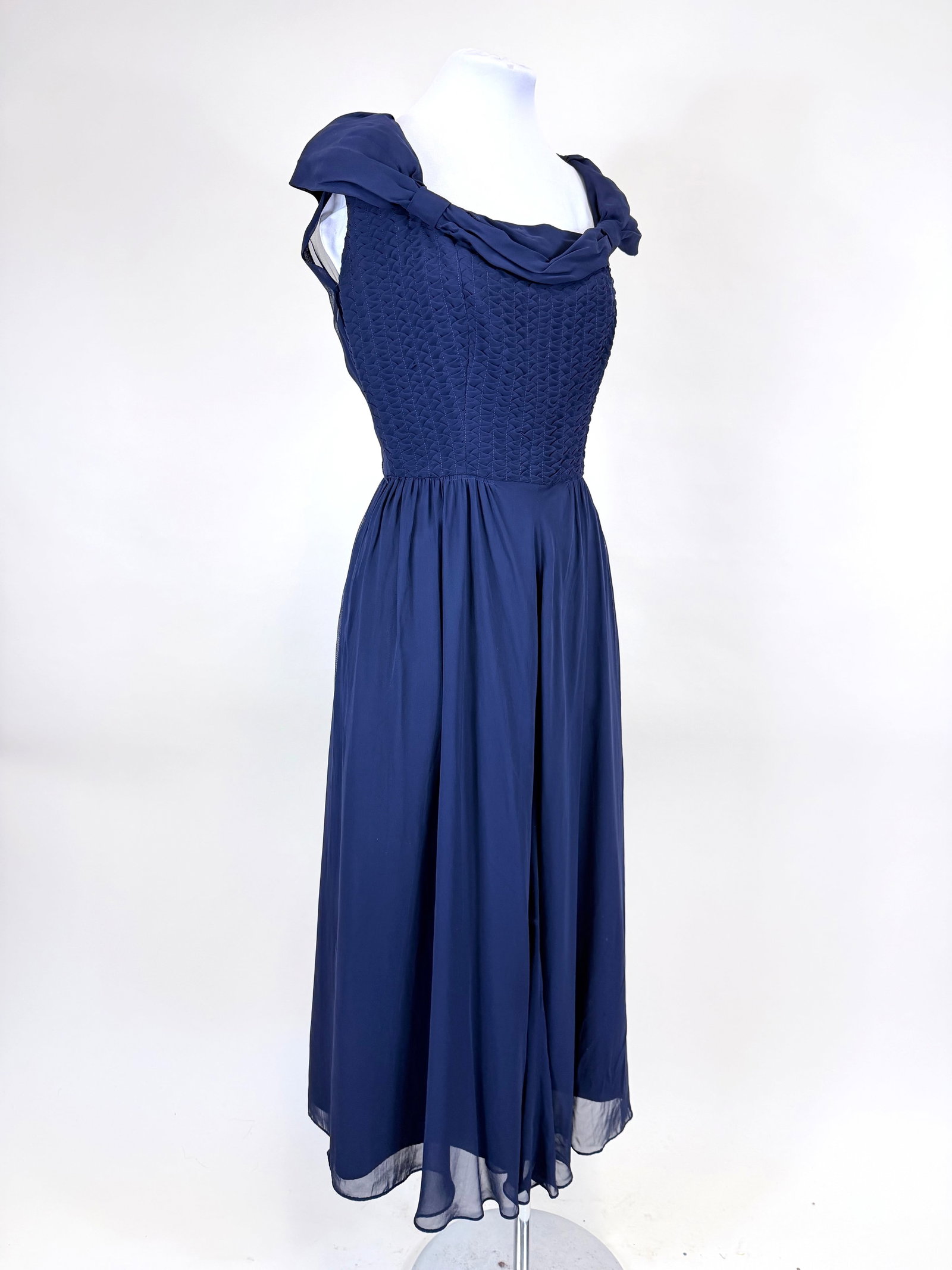 NAVY GEORGETTE EVENING DRESS, 1950s - 2