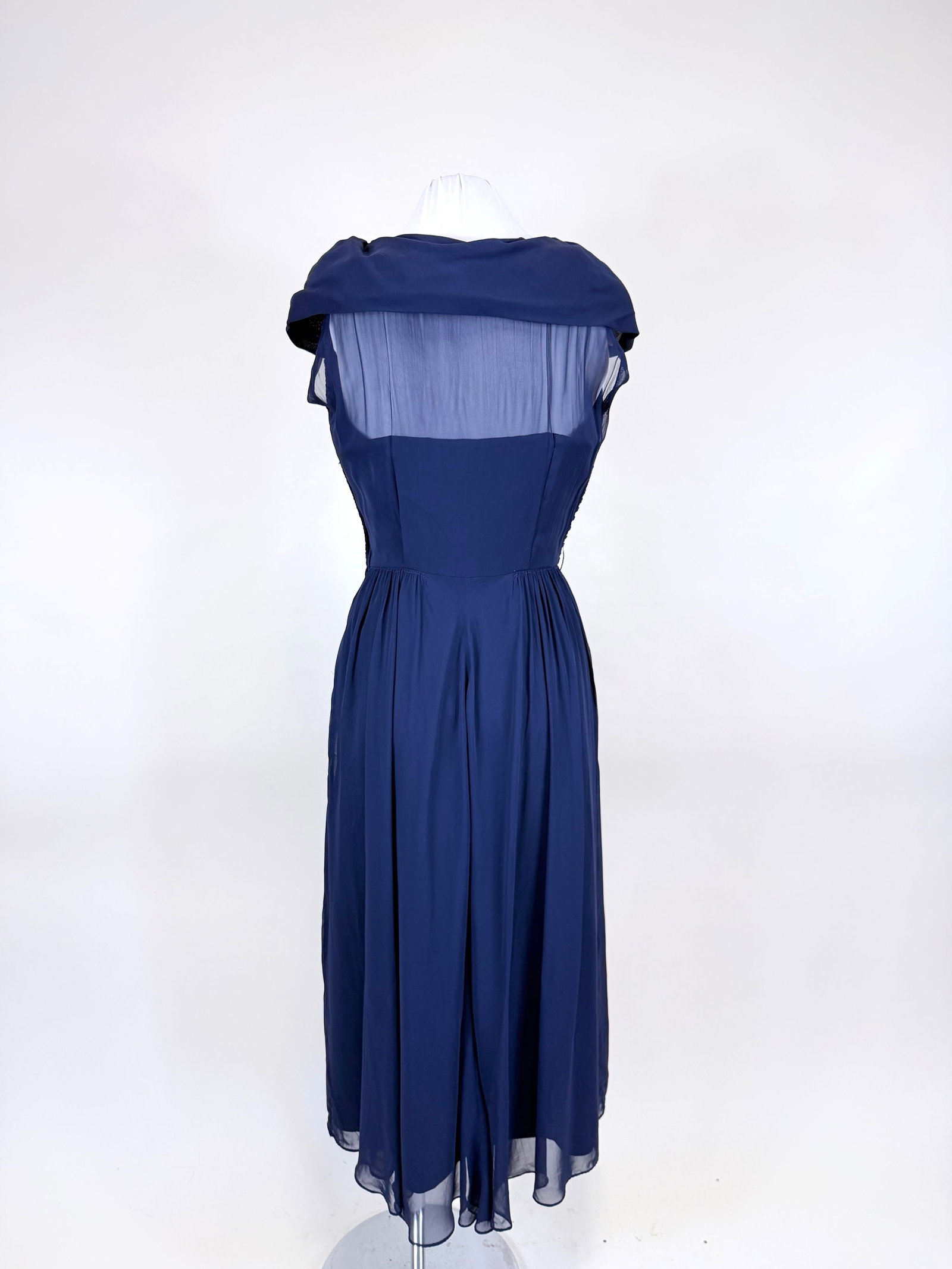 NAVY GEORGETTE EVENING DRESS, 1950s - 4