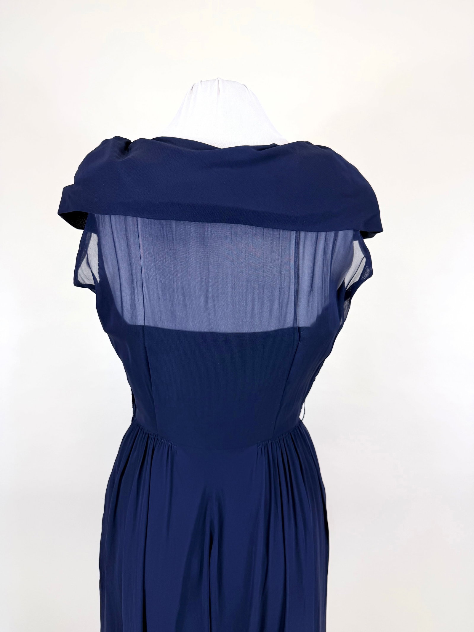 NAVY GEORGETTE EVENING DRESS, 1950s - 7