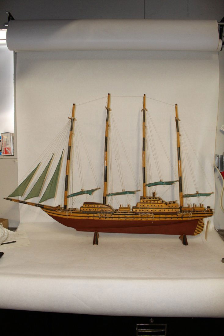 Large Model Ship, wood with canvas sails, approx. 53: great condition