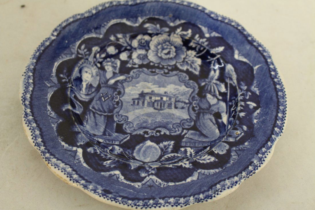 Staffordshire 1825, George Washington Masonic Flow Blue (1 of 7)