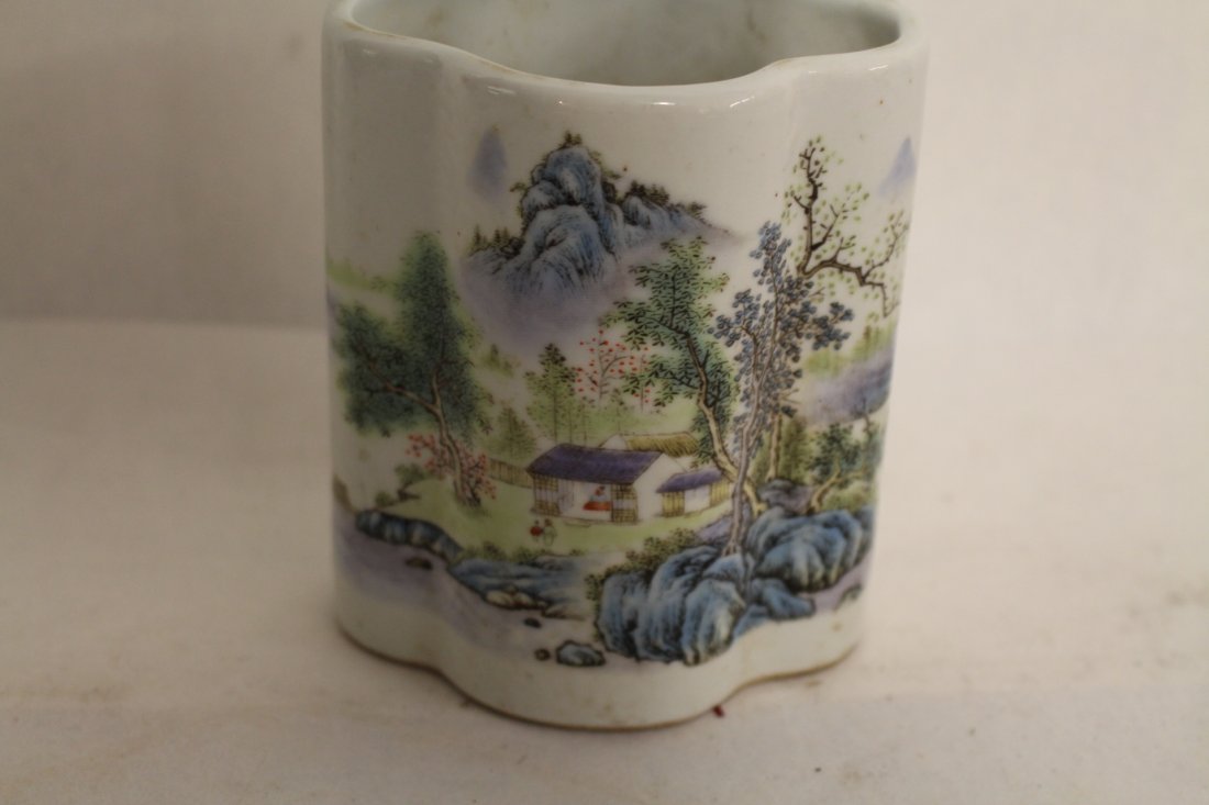 Chinese Porcelain Brush Pot with Landscape (1 of 8)