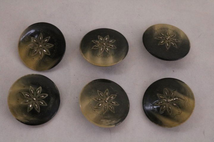 lot of 6 Antique Celluloid and Marcasite Buttons, 1 1/2 (1 of 3)