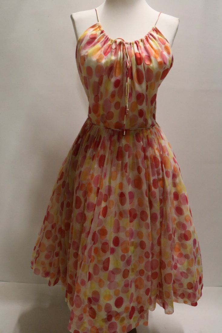 1950's Bright Polk-a-dot Chiffon Party dress (1 of 8)