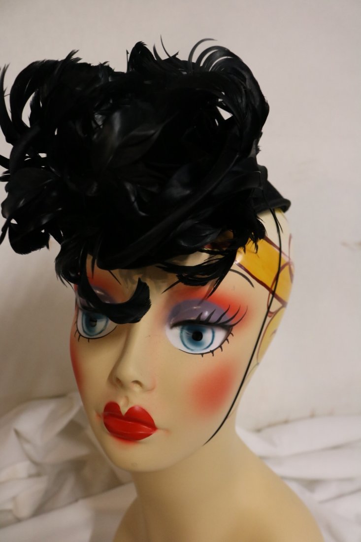 Feather Hat 1930's, black Felt with Feathers (1 of 4)