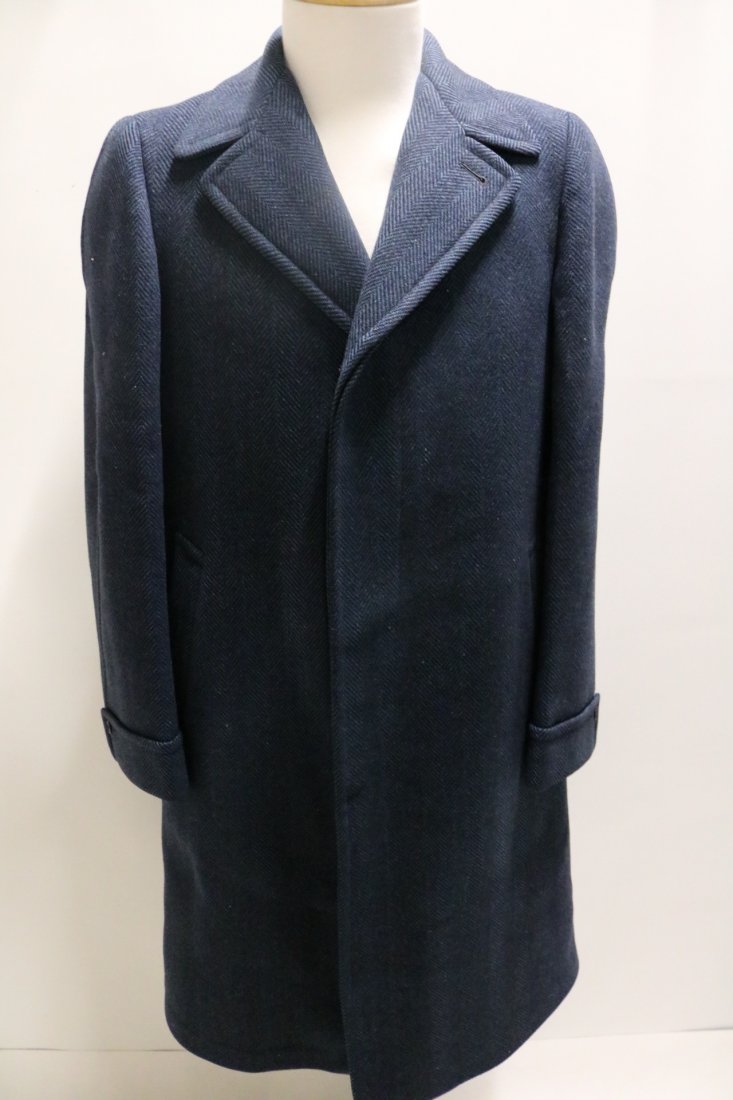 Vintage 1950's Coat Men's Blue Black Herringbone Wool,: Vintage men's heavy wool coat in medium blue and black herringbone, Label, Milcraft Clothes St Paul Minnesota