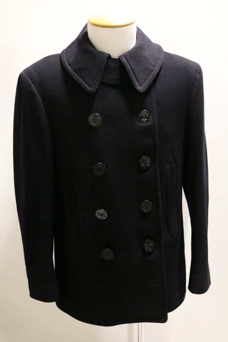 Vintage 1940s WWII Men's Pea Coat, Navy Blue Wool USN (1 of 5)