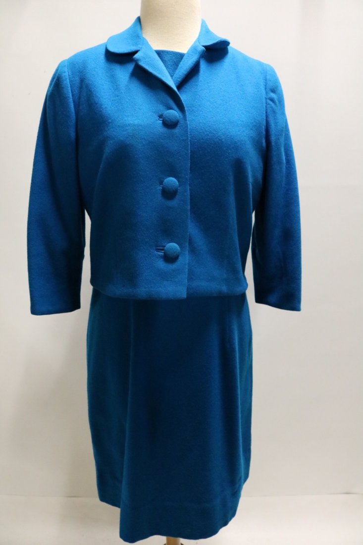 1960's Bright Blue Wool 2 piece Shift and Bolero Jacket (1 of 5)