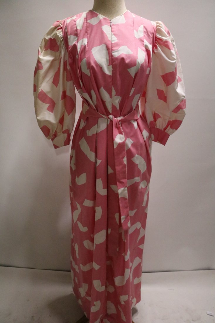 1980's Pink & White Day Lounger/Robe by David Brown of: 3/4 Balloon Sleeves, zip up front, tie at waist approx. 46 bust