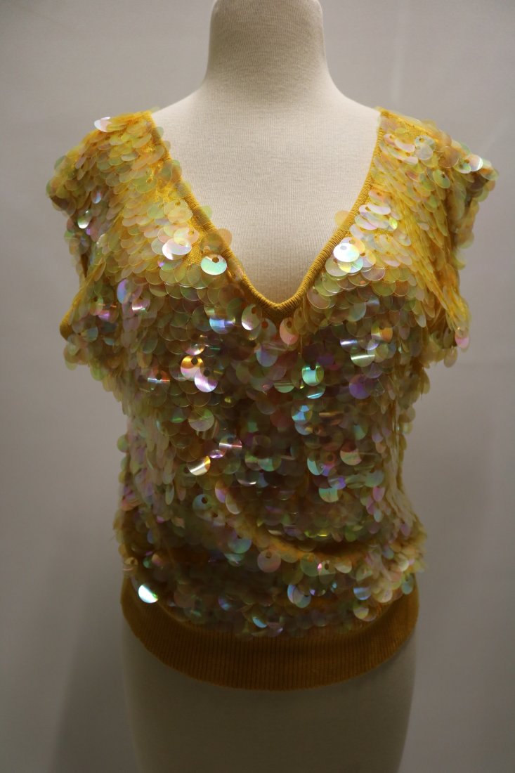 Vintage Norma Kamali, Sequin Cotton V-Neck Sleeveless: Vintage Norma Kamali, Sequin Cotton V-Neck Sleeveless Sweater, approx. 40-44 Bust