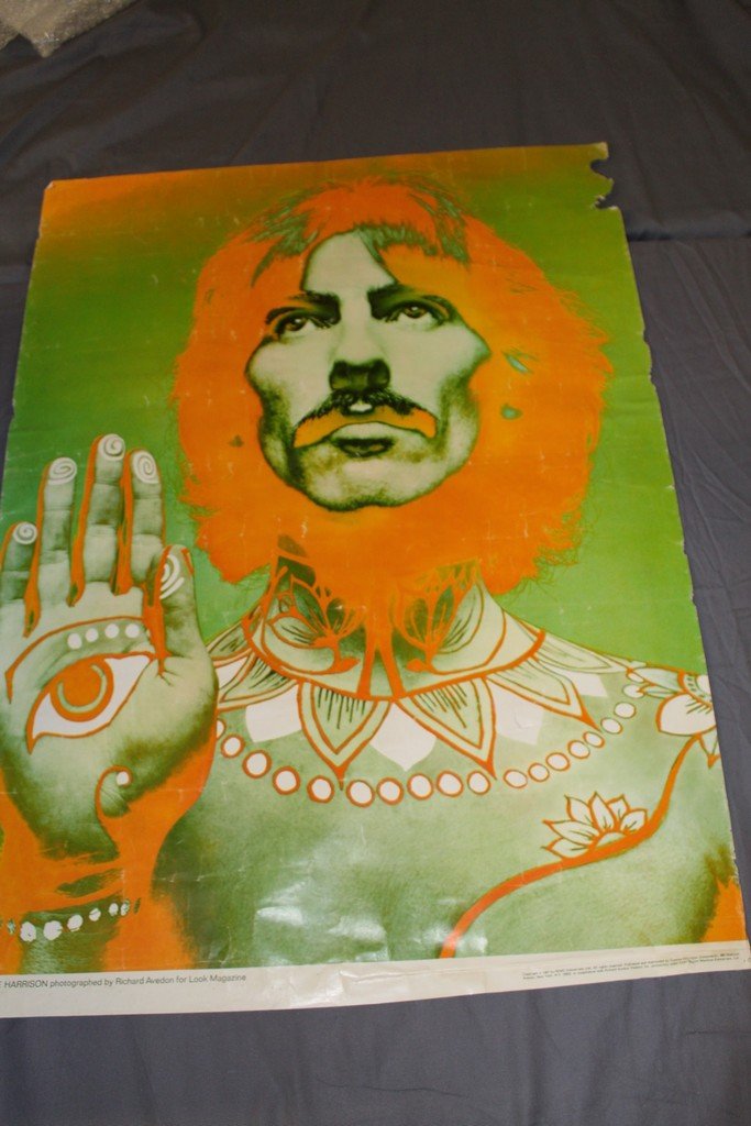 Vintage Beatles George Harrison Poster: 1 of set of 4 posters Photographed by Richard Avedon for Look Magazine 1967 by Nems Enterprises 31" 22 1/2" frame shown in photos is available if you would like it.