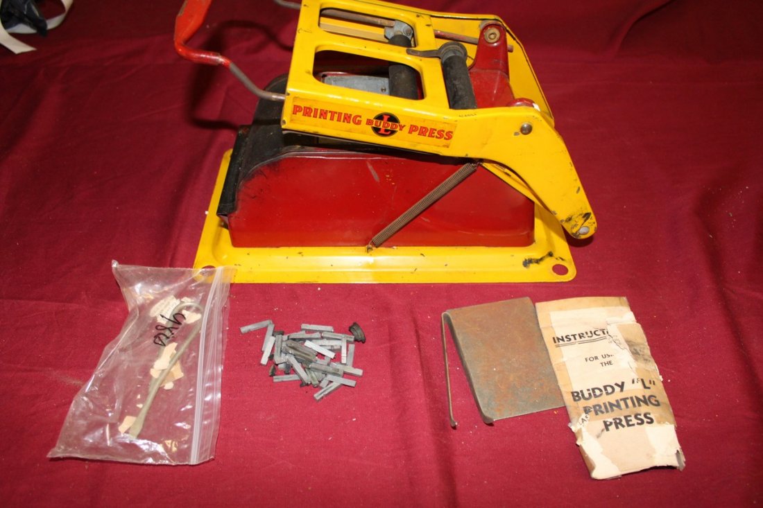 1910 Buddy L Printing press with metal printing stamps: as found