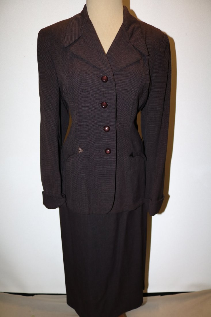 1940's 2 piece Skirt & Jacket set, Purple Pin Stripe, (1 of 7)