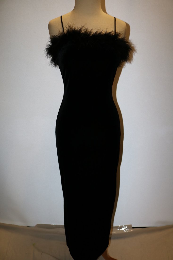 Black Velvet Spaghetti Strap Wiggle Maxi Dress/Gown: polyester/spandex circa 1980