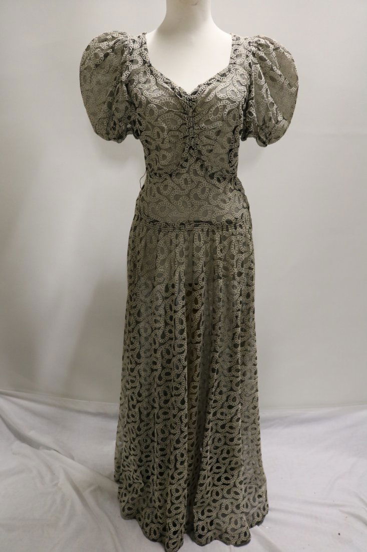 Vintage 1930s black tambour lace evening dress with an (1 of 6)