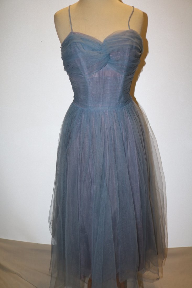 Vintage 1950s periwinkle blue fine tulle party dress (1 of 4)