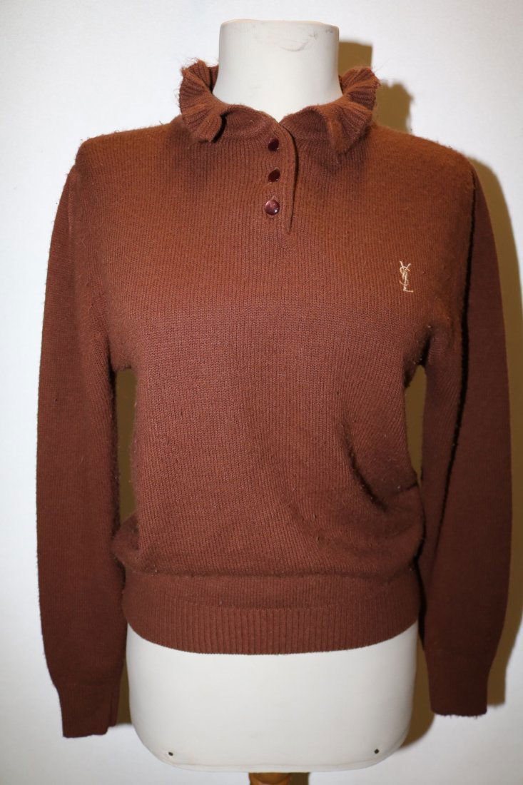 1970's Yves Saint Laurent Sweater in Brown with ruffled (1 of 4)