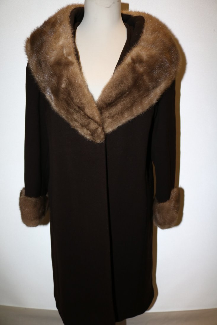 1960's Brown Wool Coat with large Fur Shawl Collar by (1 of 6)