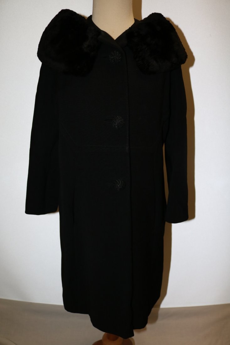 Vintage Ladies 1950's Black Dress/Evening Coat with Fur (1 of 4)