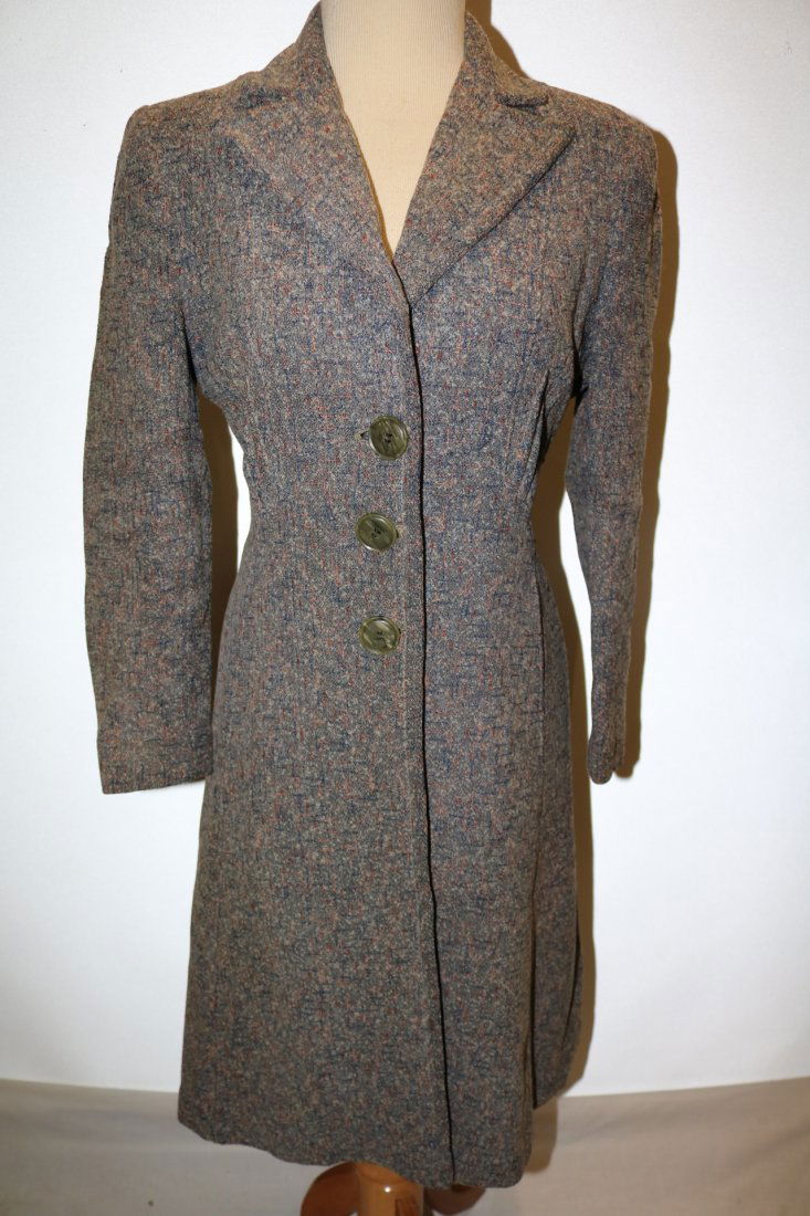 Vintage 1950's Woman's Coat with gray, pink, blue fleck (1 of 5)