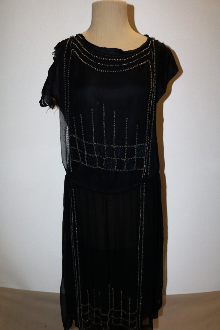 1920's Navy Blue Silk & Beaded Flapper Dress (1 of 7)