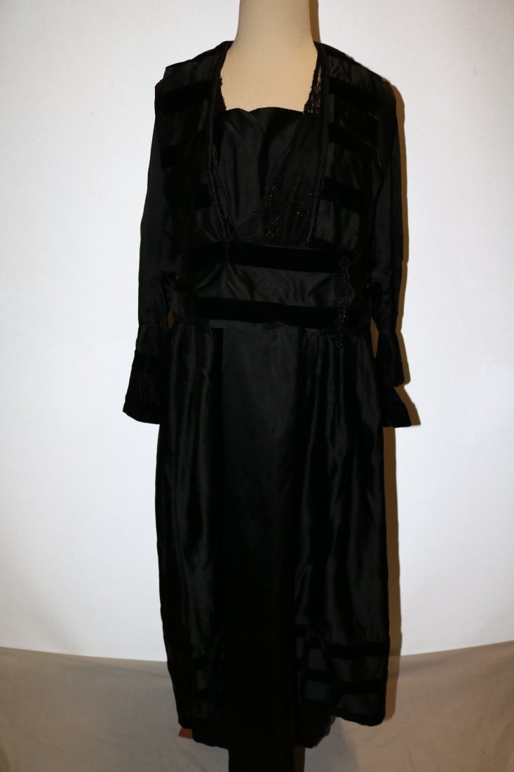 Black Edwardian Satin, Velvet, Lace & Beaded Dress by (1 of 8)