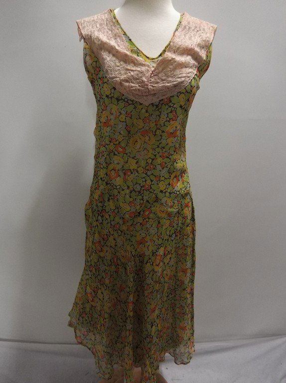 1920's Floral Chiffon Flapper Dress with Added Lace at (1 of 4)