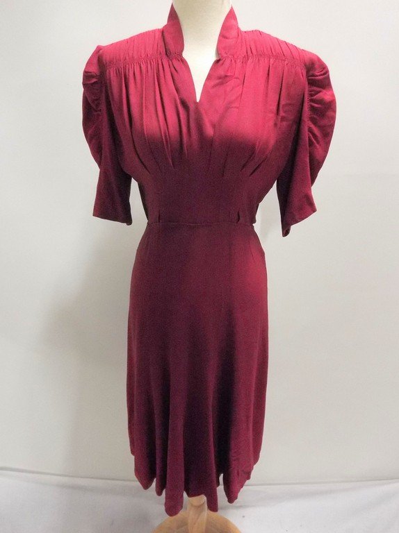 1940's Cranberry Rayon Dress, Registered Original (1 of 8)