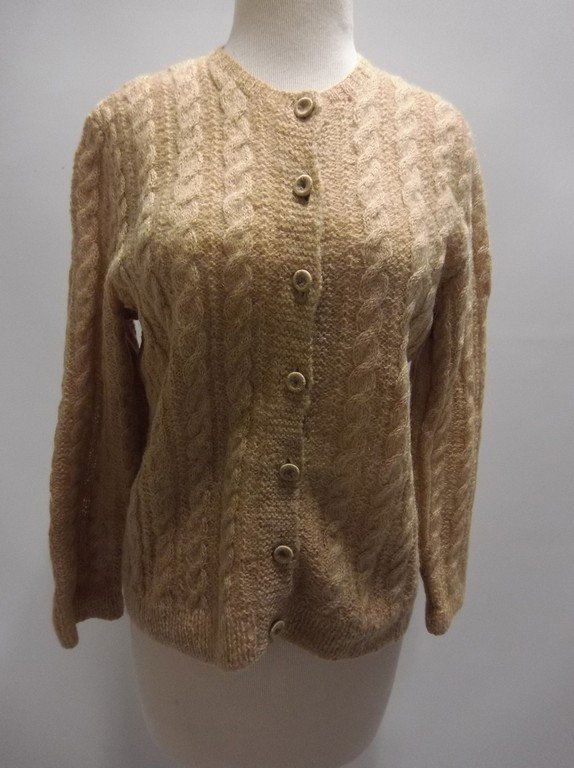 1950's Wool Mohair Cable Knit Cardigan Sweater: approx. 40/42 bust