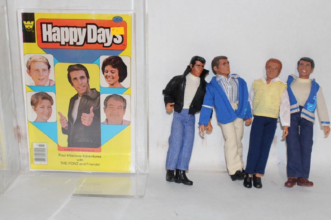 Happy Days Comic #1 and Action Figures New In Package: Happy Days comic #1 by Whitman and 4 Figures - Fonzie, Richie Cunningham, Ralph Malph, and Potsie Weber all in mint condition.