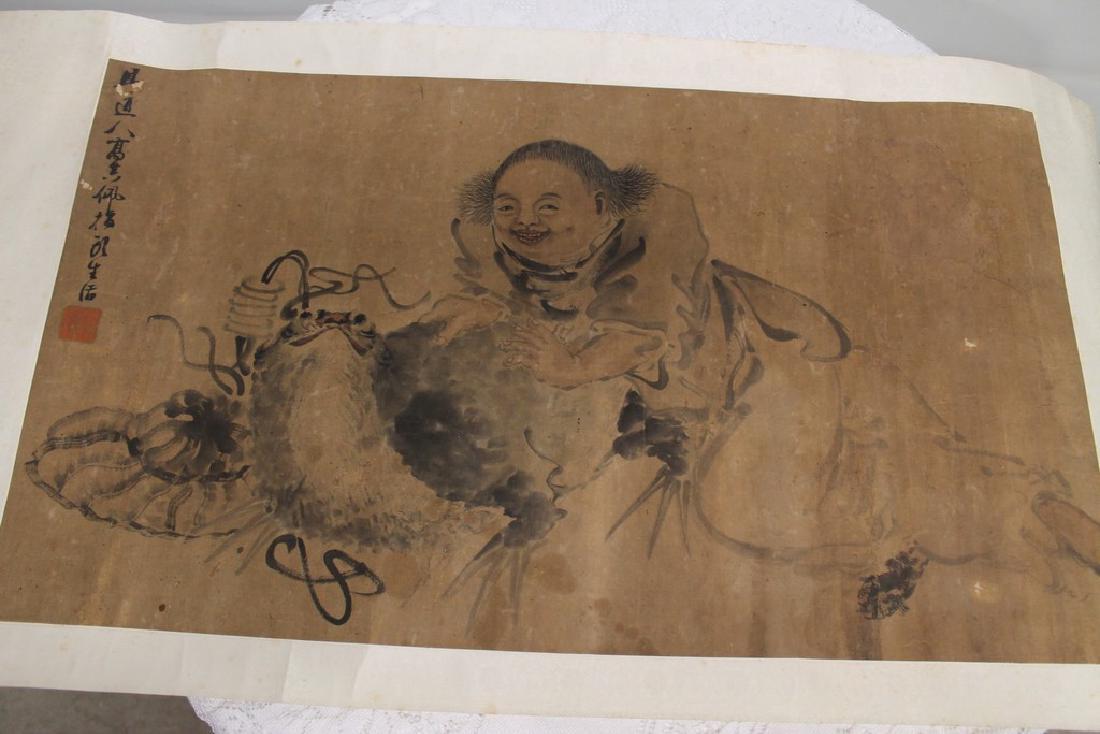 Quing Dynasty Rice Paper Hand Screen, signed & red seal (1 of 8)