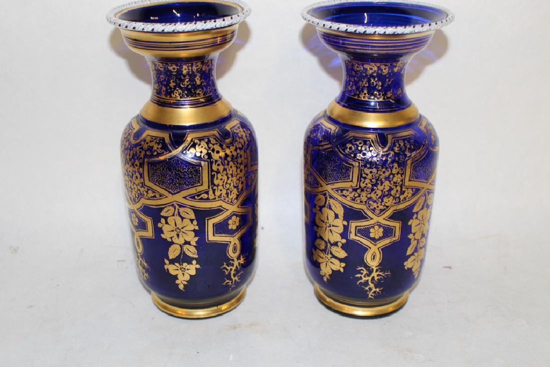 Pair Antique Cobalt Blue with Hand Painted Gold Leaf (1 of 2)