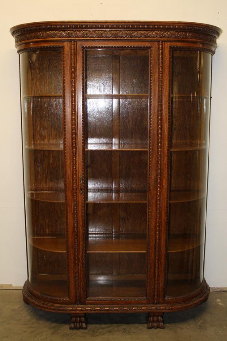 Victorian Oak Press Wood Curio Cabinet with Carved Paw (1 of 6)