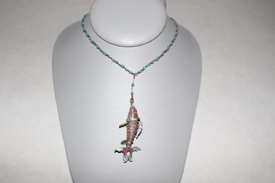 Vintage Chinese Articulated Wiggle Enamel Fish Pendant (1 of 4)