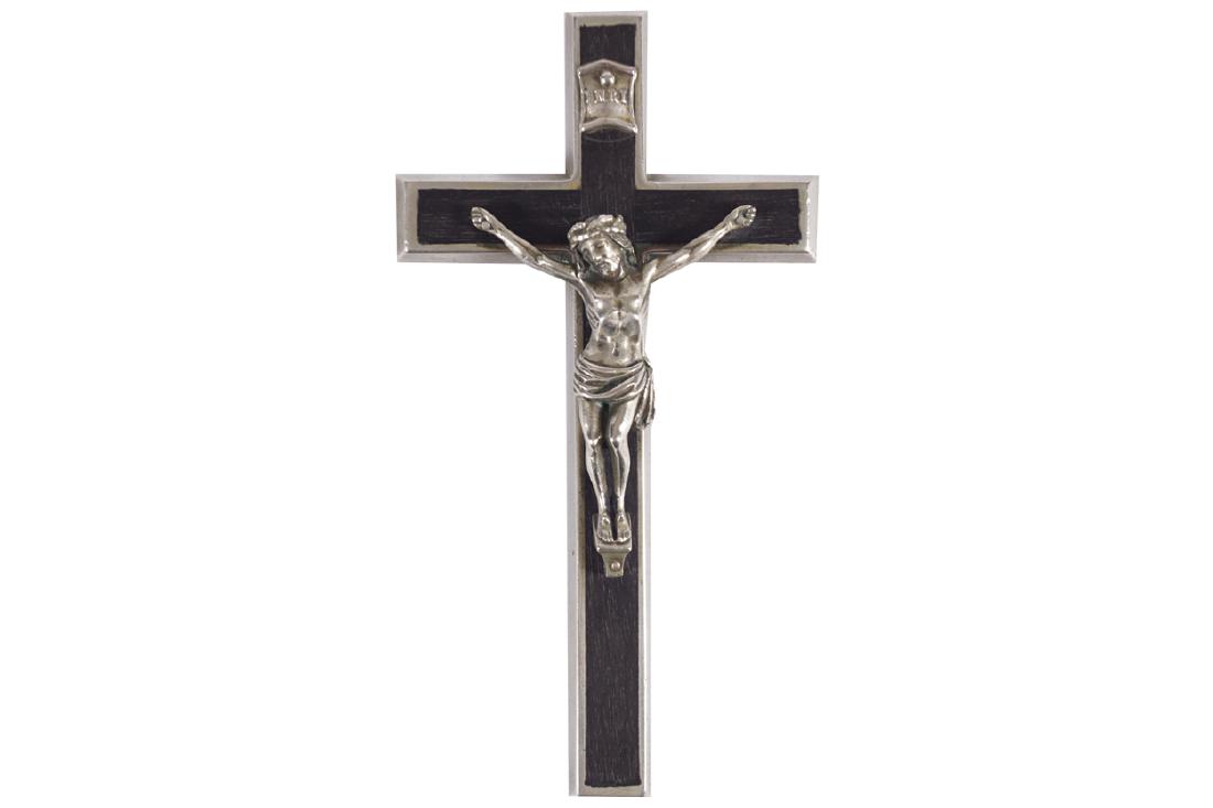 EBONY AND SILVER CRUCIFIX: EBONY AND SILVER CRUCIFIX Dimensions: 12 cm. high; 7 cm. wide