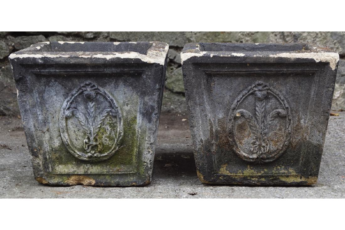 PAIR OF MOULDED STONE URNS (1 of 1)