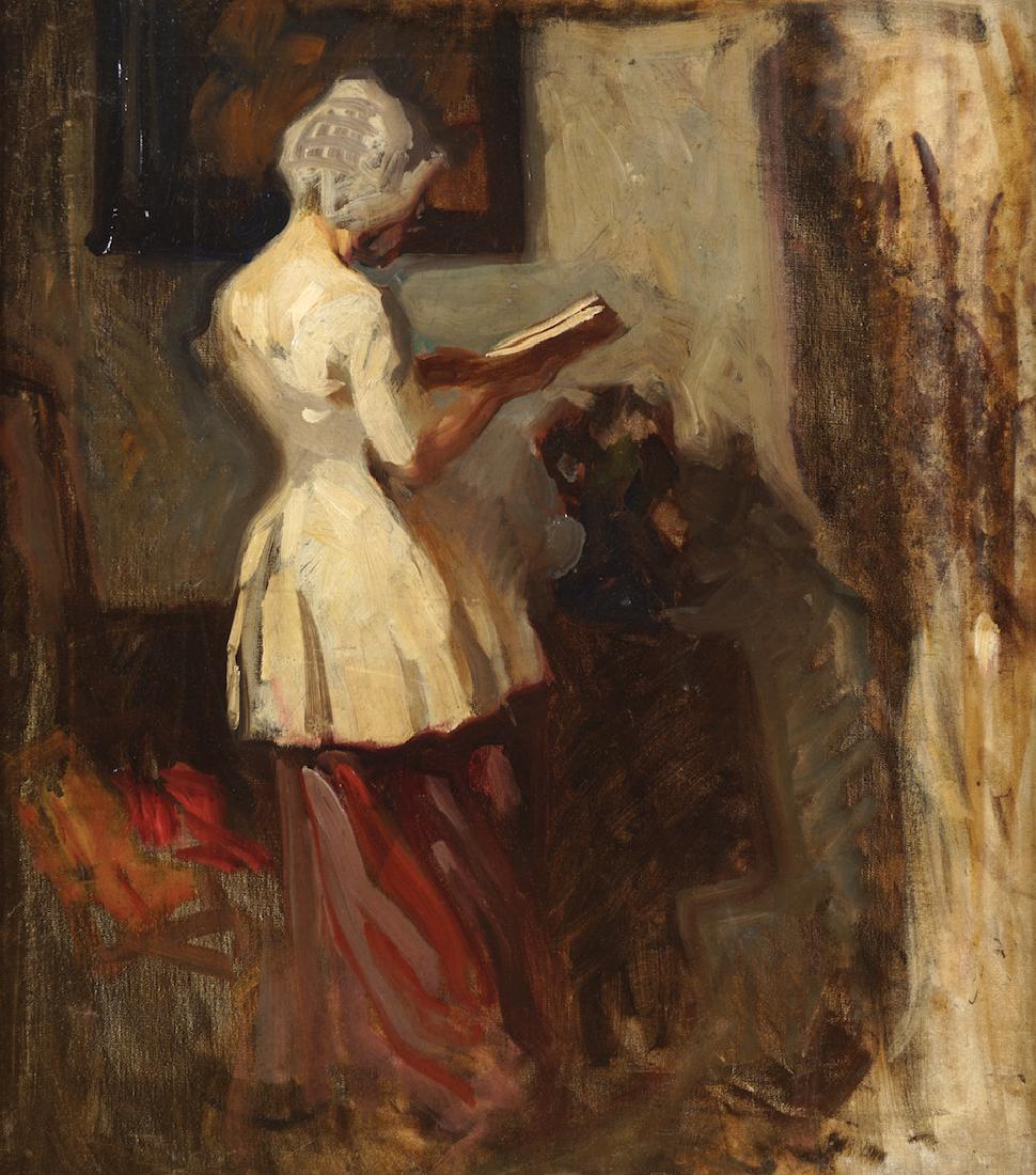 STYLE OF GEORGE HENDRIK BREITNER (DUTCH, 1857-1923): Study of a woman Oil on canvas Dimensions:68 x 57 cm.