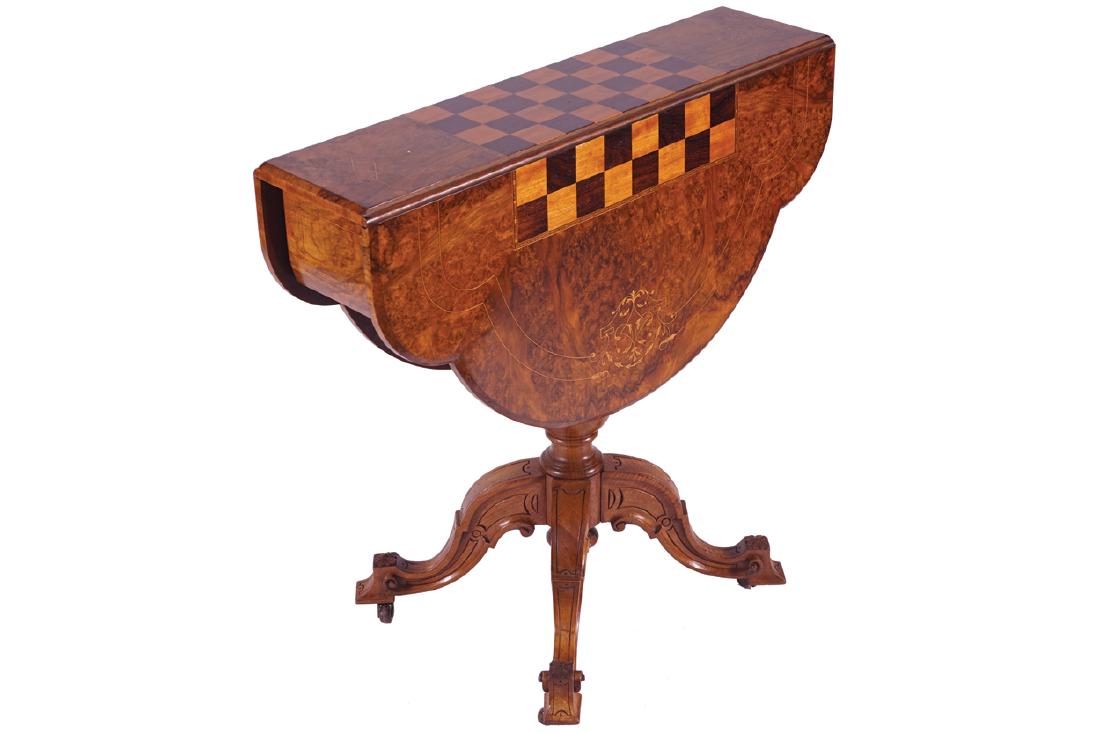 VICTORIAN BURR WALNUT AND MARQUETRY GAMES TABLE (1 of 1)
