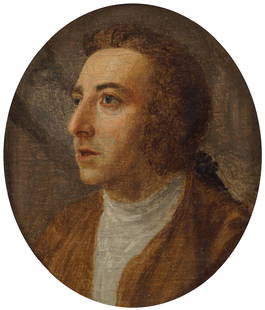 HUGH DOUGLAS HAMILTON (IRISH, 1740-1808): Half profile portrait of an artist Oil on canvas laid on panel Note: Painted in Rome, 1782 Hugh Douglas Hamilton (Irish, 1740-1808) was one of the leading portrait painters in Ireland in the eighteent