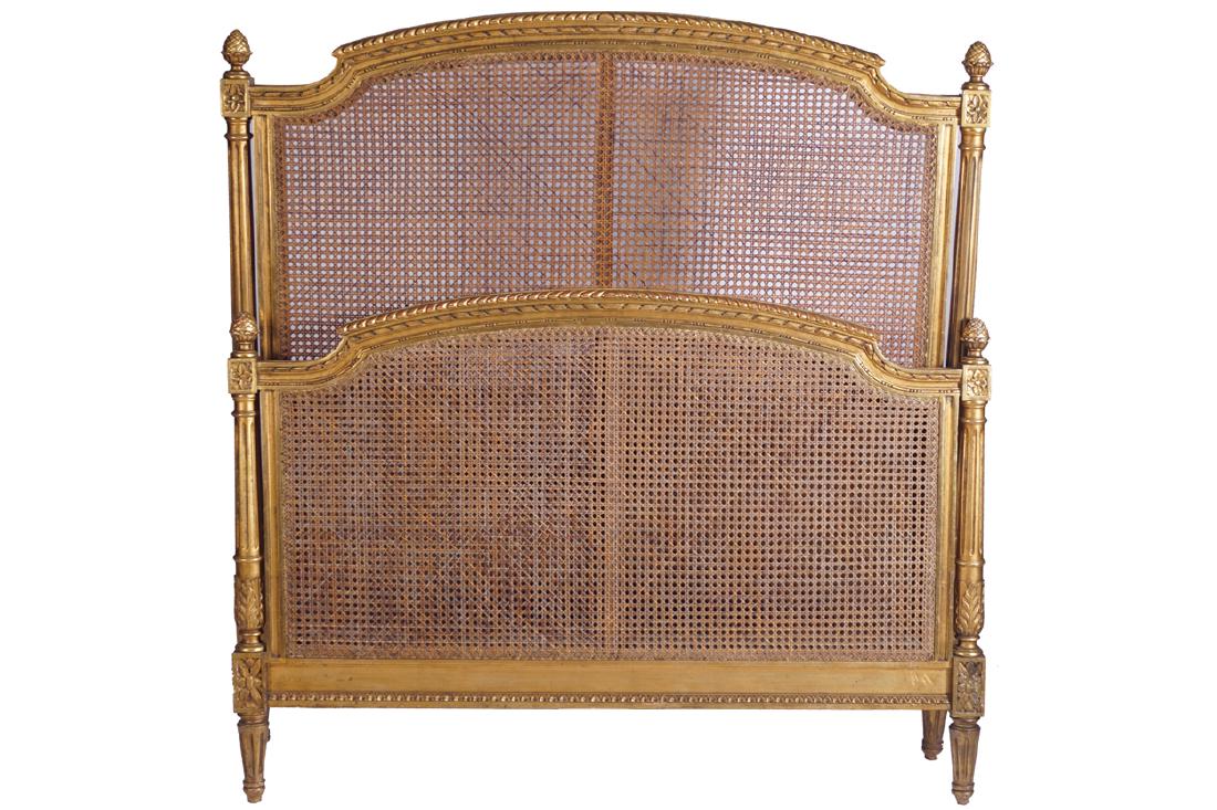 NINETEENTH-CENTURY CARVED GILT WOOD FRAMED SINGLE BED: NINETEENTH-CENTURY CARVED GILT WOOD FRAMED SINGLE BED 125 cm. high; 121 cm. wide