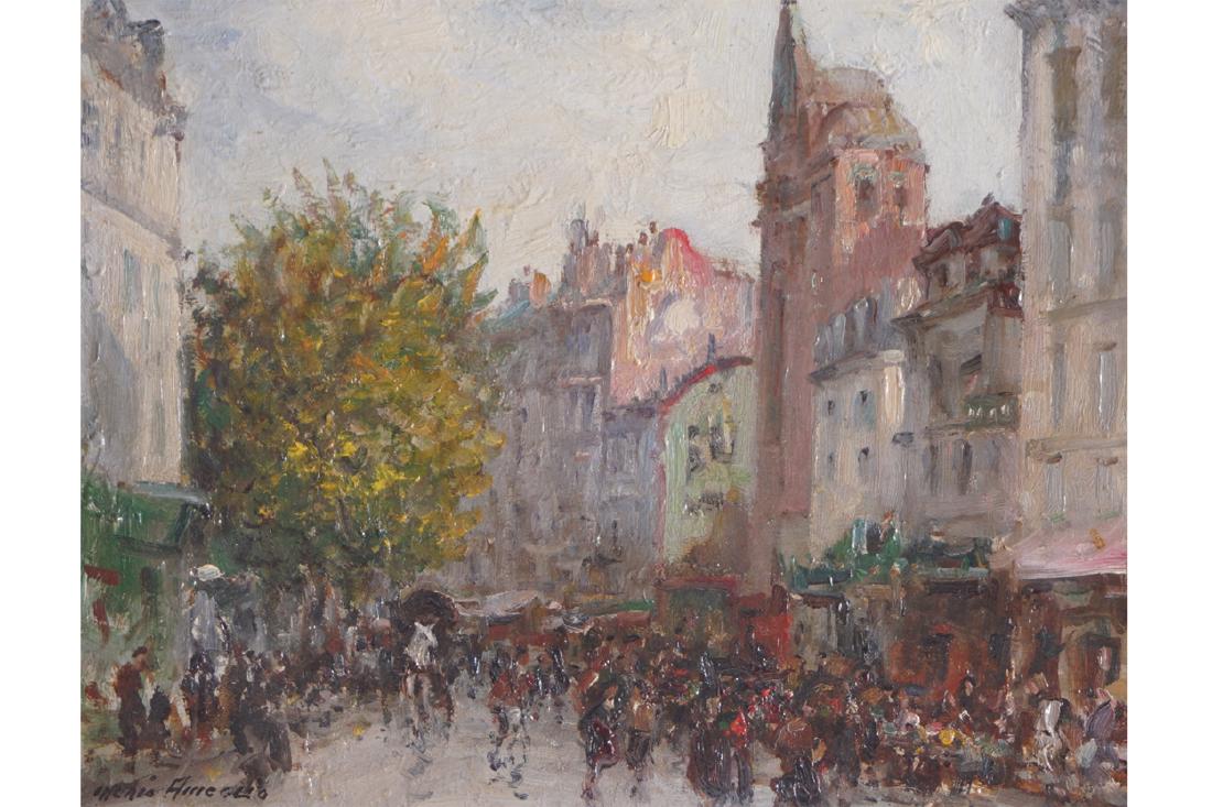 MERIO AMEGLIO (1897-1970): MERIO AMEGLIO (1897-1970) Place des Abbesses Oil on panel Signed lower-left Dimensions:27 x 38 cm.